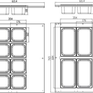 Saladette - Lauaplaat - 67L - 8 x 1/6 GN