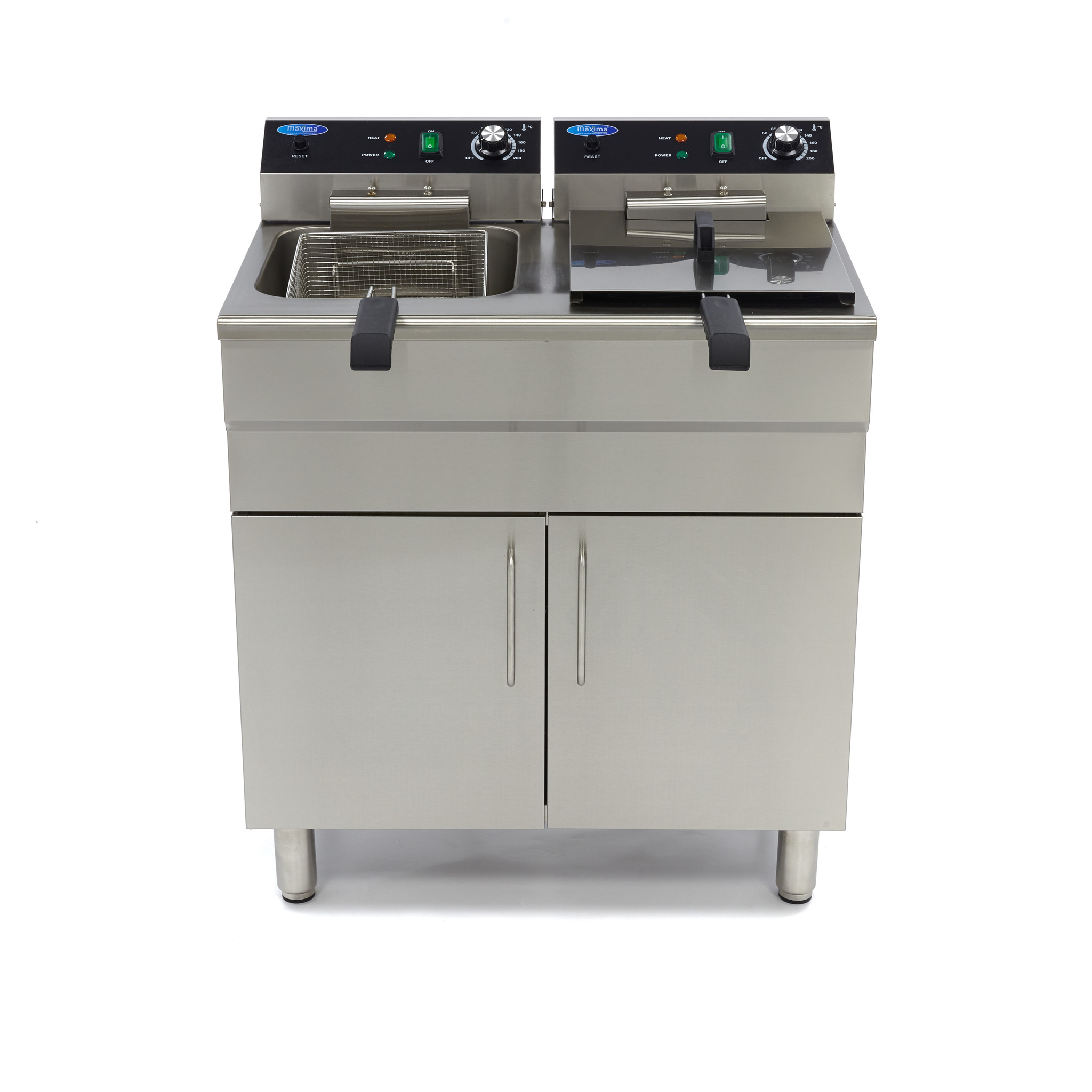 Fritüür - 2 x 16L - 2 korvi - tühjenduskraaniga ja alusega - 400V