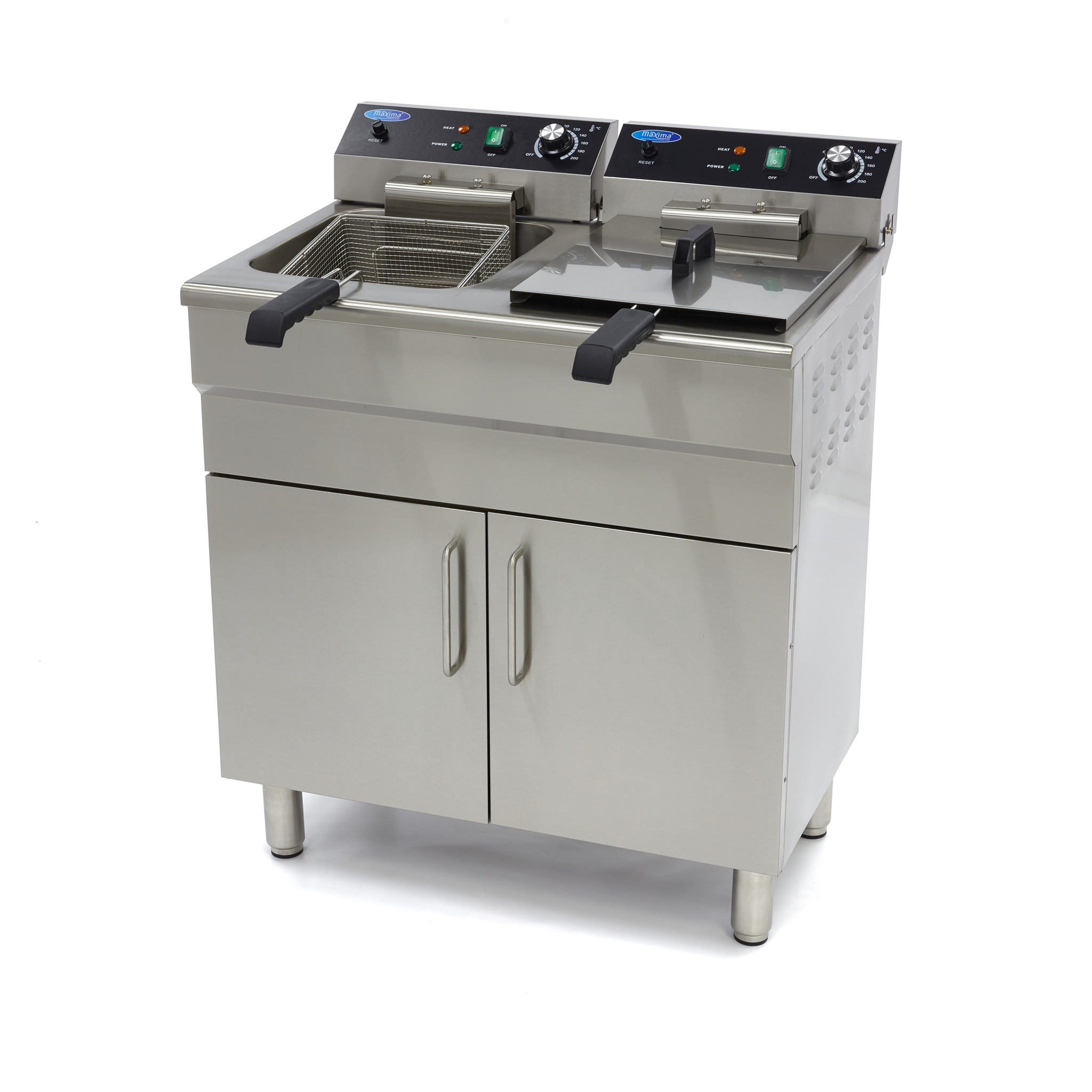 Fritüür - 2 x 16L - 2 korvi - tühjenduskraaniga ja alusega - 400V