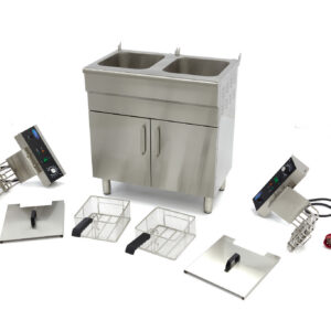 Fritüür - 2 x 16L - 2 korvi - tühjenduskraaniga ja alusega - 400V