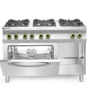 Gaasipliit Kitchen Line 6-põletikuga konvektsiooniahju GN 1/1, HENDI, Kitchen Line, 230V/3000W, 28,5kW, 1200x722x(H)900mm