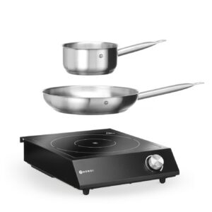 Komplekt: Induktsioonpliit 3500W + kastmepann + praepann, HENDI, Must, 230V/3500W, 320x395x(H)95mm