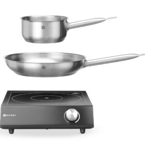 Komplekt: Induktsioonpliit 3500W + kastmepann + praepann, HENDI, Must, 230V/3500W, 320x395x(H)95mm