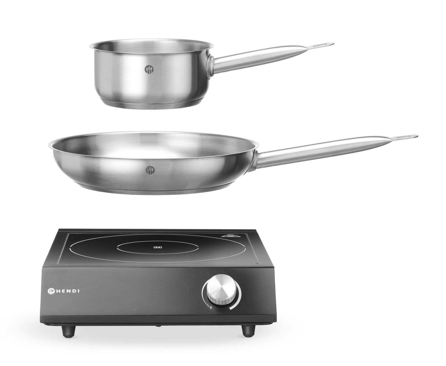 Komplekt: Induktsioonpliit 3500W + kastmepann + praepann, HENDI, Must, 230V/3500W, 320x395x(H)95mm