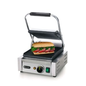 Contact grill – single version, HENDI, ribbed top and bottom, 230V/1800W, 310x375x(H)216mm