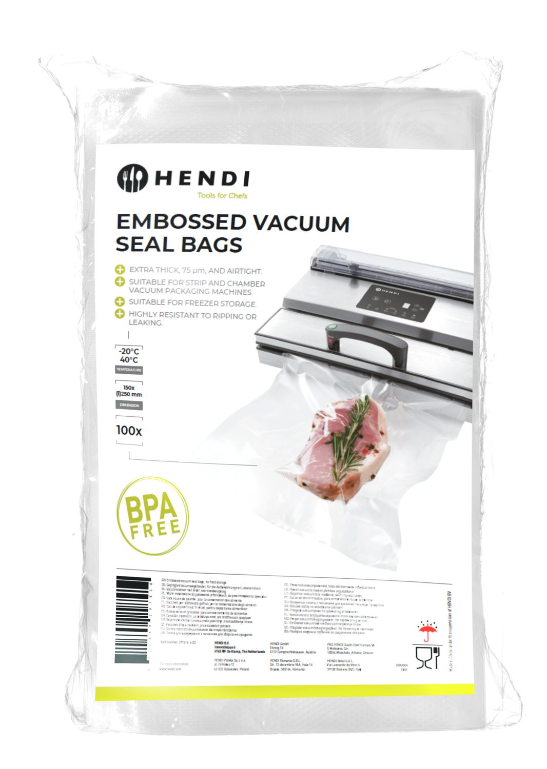 Reljeefsed vaakumtihendiga kotid, HENDI, 100 tk., 150x250mm