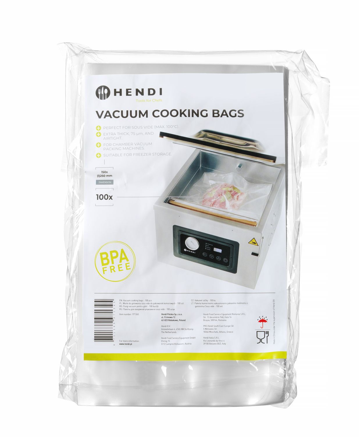 Pakendid vaakumpakendamise - ja sous-vide’i jaoks, 100 tükki, HENDI, 100 tk., 150x250mm