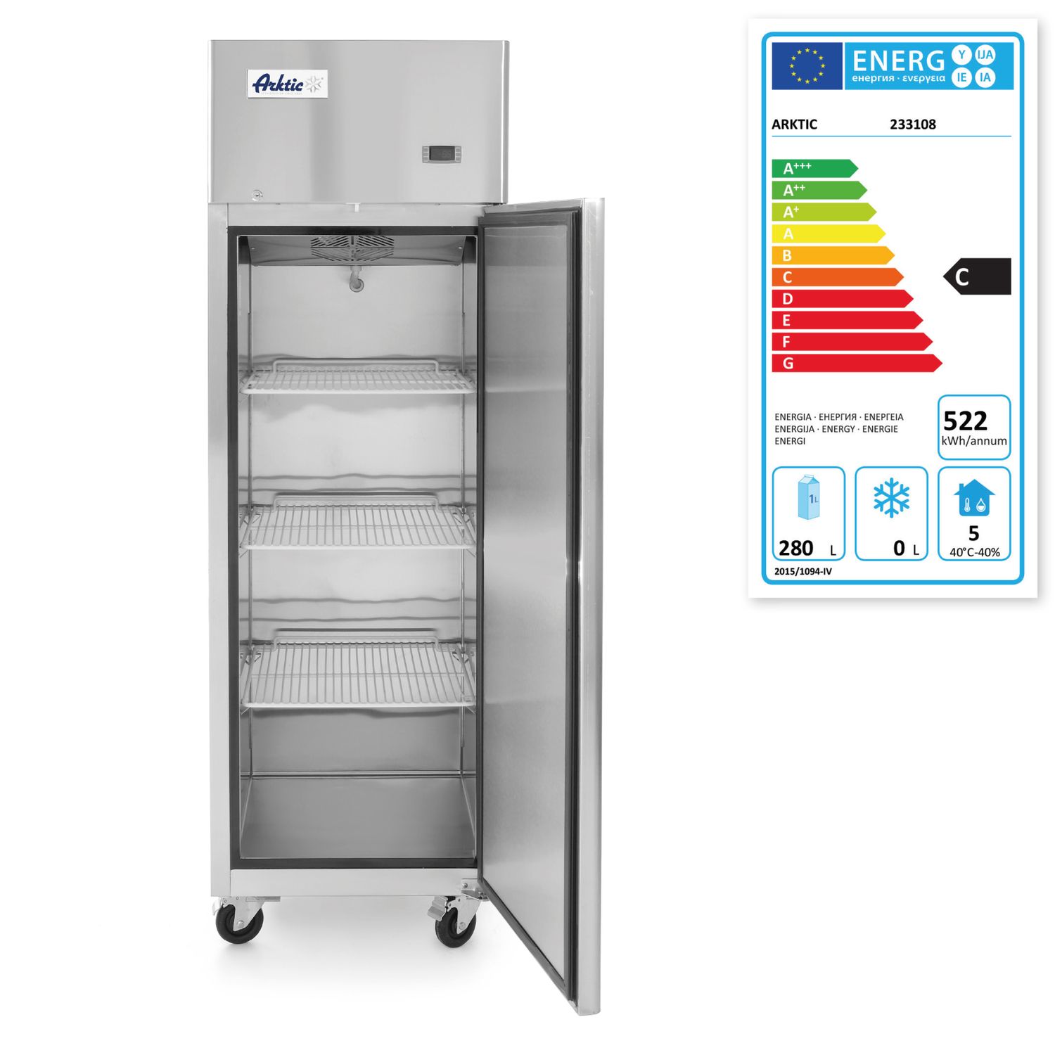 Külmik ühe uksega 410 L, Arktic, Profi Line, 280L, 230V/290W, 730x600x(H)1950mm - Image 6