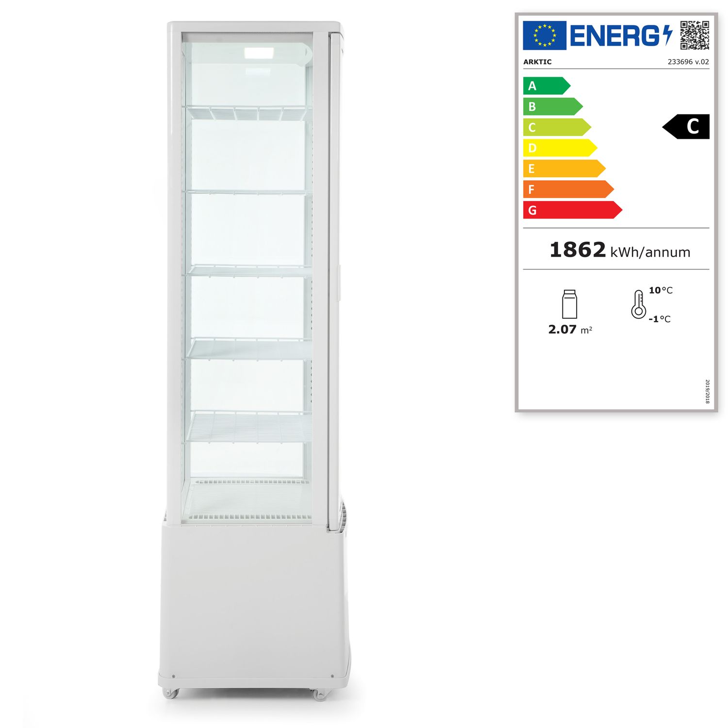 Jahe-vitriinkapp, 270 l, Arktic, Valge, 230V/290W, 520x550x(H)1870mm