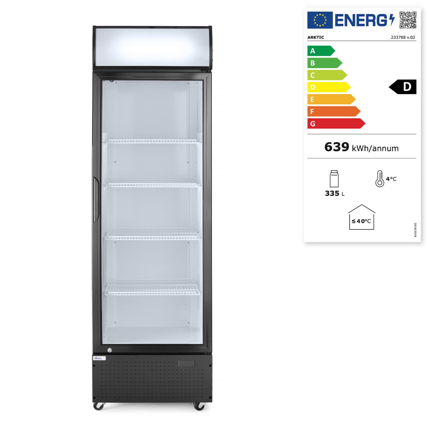 Ühe uksega tagumine baarikülmik taustvalgustusega paneeliga, Arktic, 254L, Must, 230V/250W, 578x605x(H)1980mm - Image 9