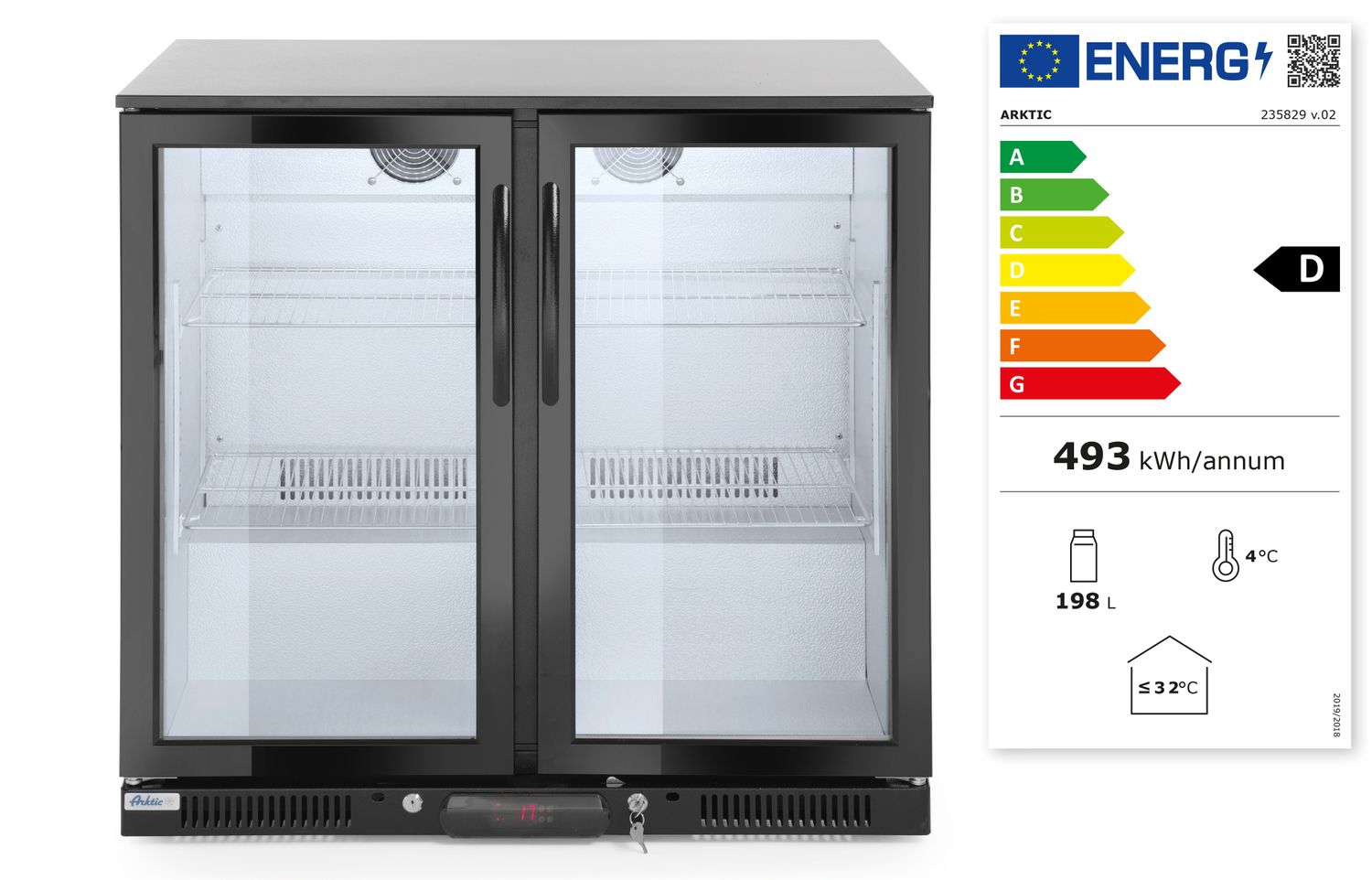 Tagumine baarikülmik topeltuksega, Arktic, 158L, Must, 230V/160W, 900x530x(H)865mm