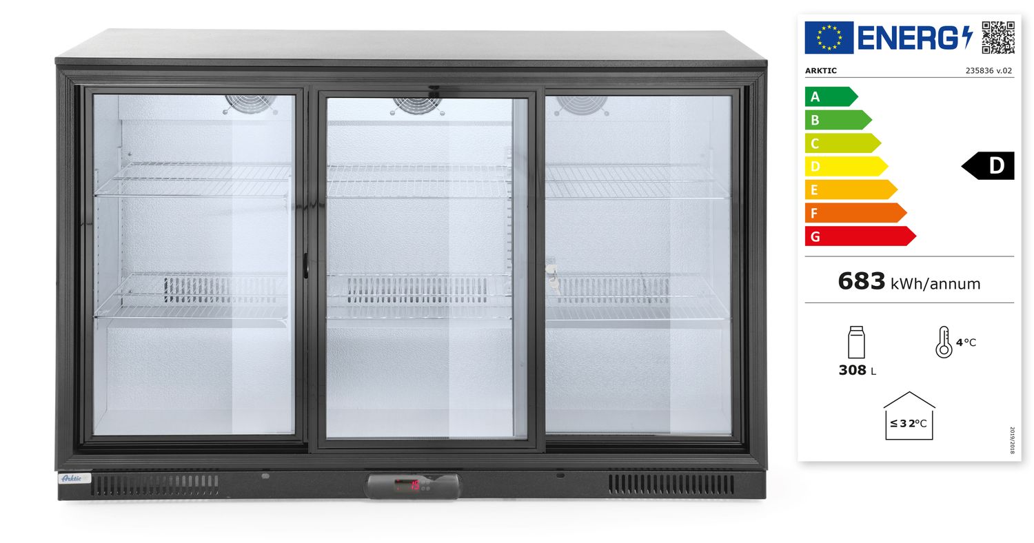 Tagumine baarikülmik kolmekordse lükanduksega, Arktic, 254L, Must, 230V/160W, 1350x520x(H)865mm
