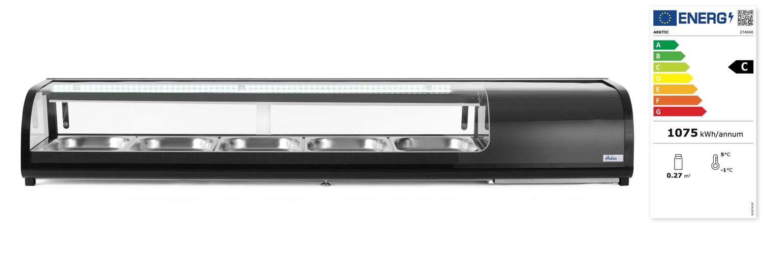 Sushi display, Arktic, Containers included: 5x GN 1/2 (H)40 mm., Black, 230V/190W, 420x1800x(H)265mm - Image 7