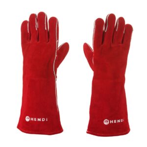 Heat resistant gloves, leather, HENDI, Red, 2 pcs., (L)410mm