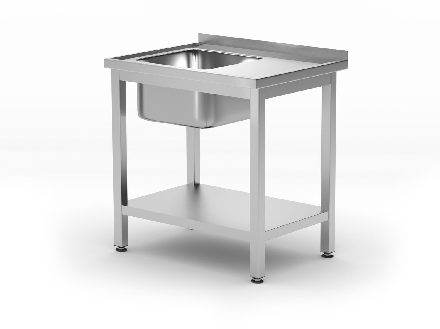 Valamu laud koos riiuliga - poltidega, sügavus 600 mm, HENDI, Profi Line, Vasak pool, 800x600x(H)850mm