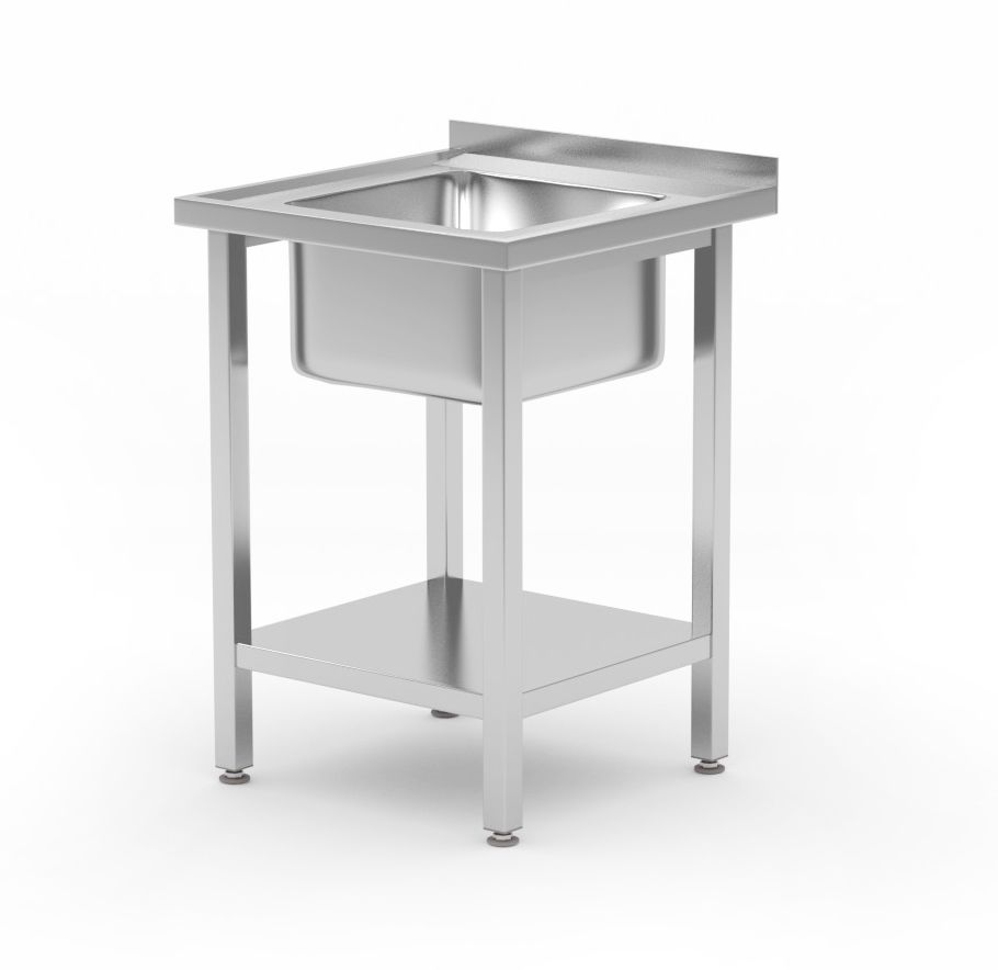 Valamulaud riiuliga, polditud, HENDI, Kitchen Line, valamukauss keskel, 600x600x(H)850mm
