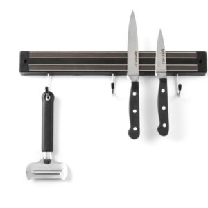 Magnetliist konksudega, HENDI, 3 konksu, Must, (L)340mm