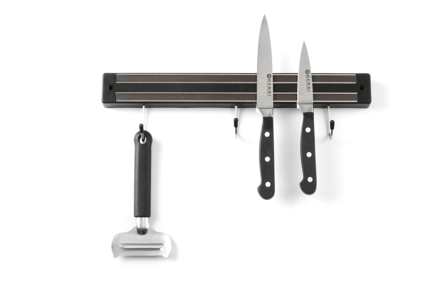 Magnetliist konksudega, HENDI, 3 konksu, Must, (L)340mm