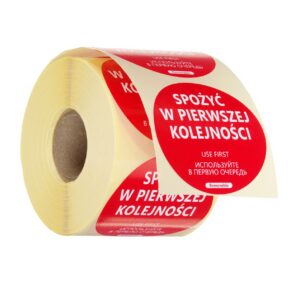 Toiduohutuse korduvkasutatav kleebis – „USE FIRST“, HENDI, Punane, 500 tk., ⌀50mm
