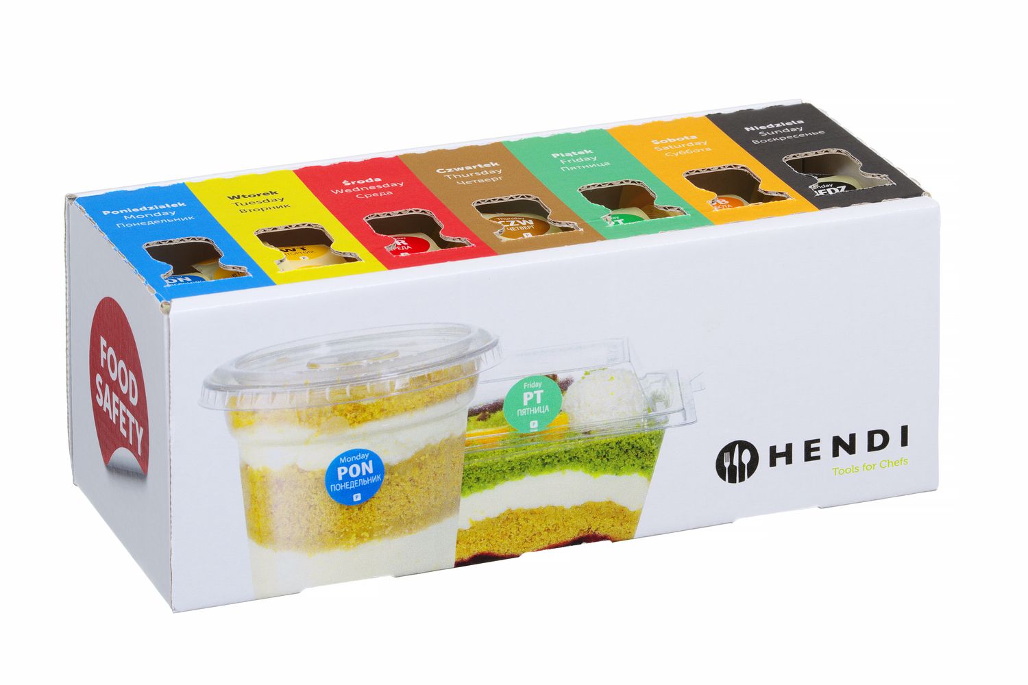 Toiduohutuse ühekordsete etikettide komplekt igaks nädalapäevaks koos dosaatoriga, HENDI, 240x80x(H)100mm