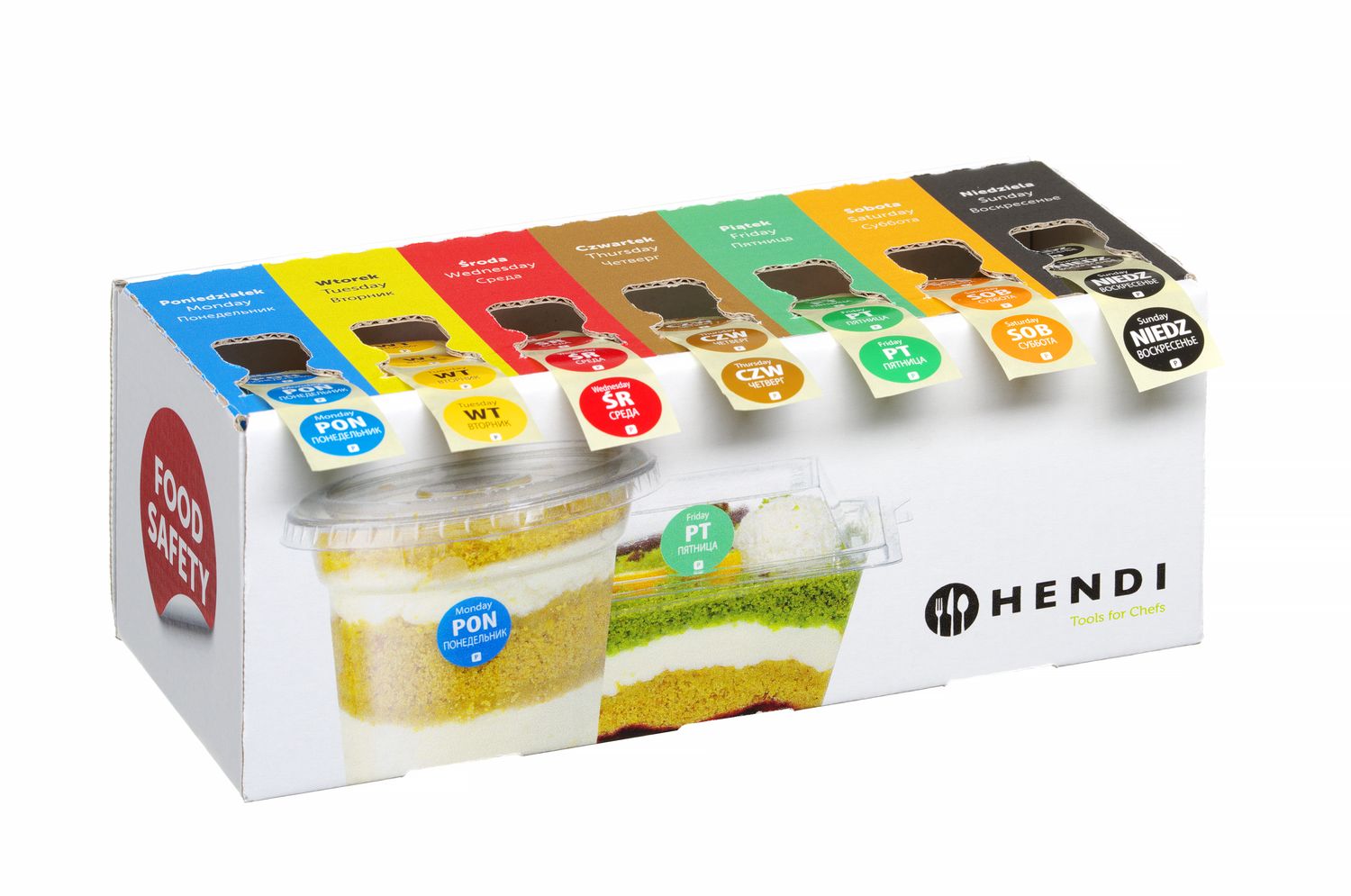Toiduohutuse ühekordsete etikettide komplekt igaks nädalapäevaks koos dosaatoriga, HENDI, 240x80x(H)100mm