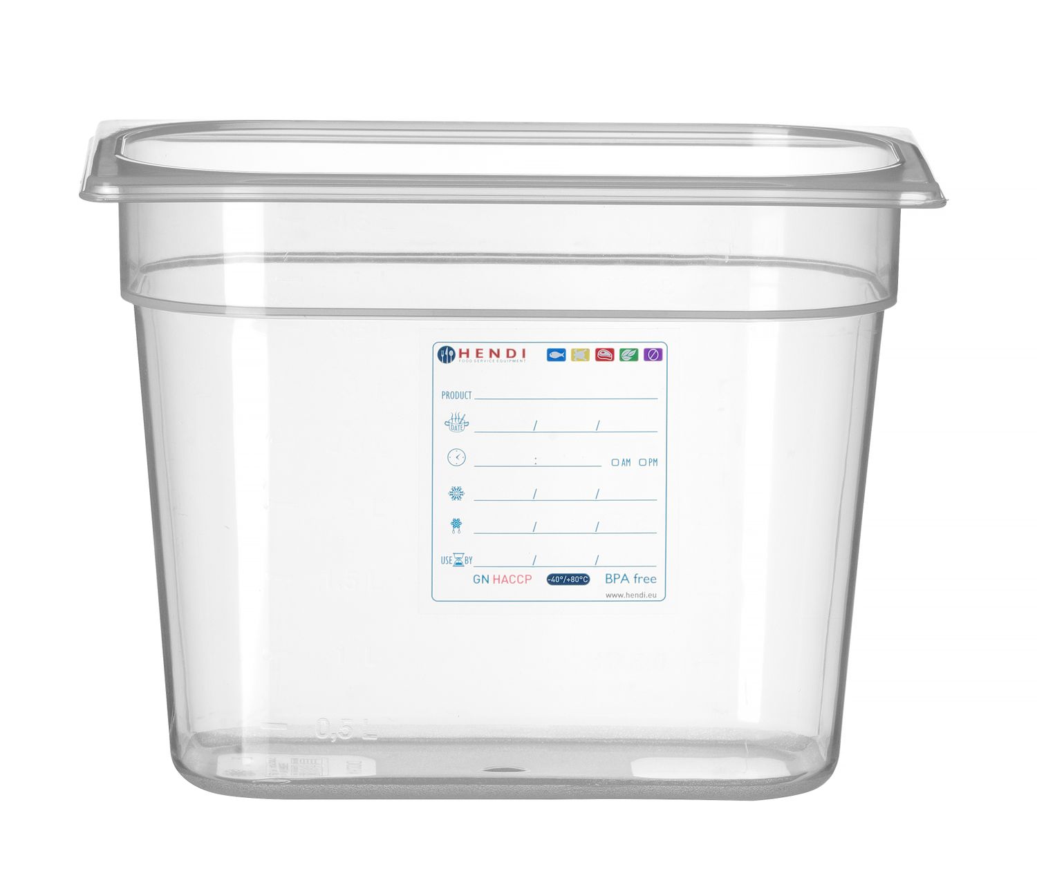 Toiduanum GN 1/4 HACCP, HENDI, GN 1/4, 5,5L, Läbipaistev, 265x162x(H)200mm