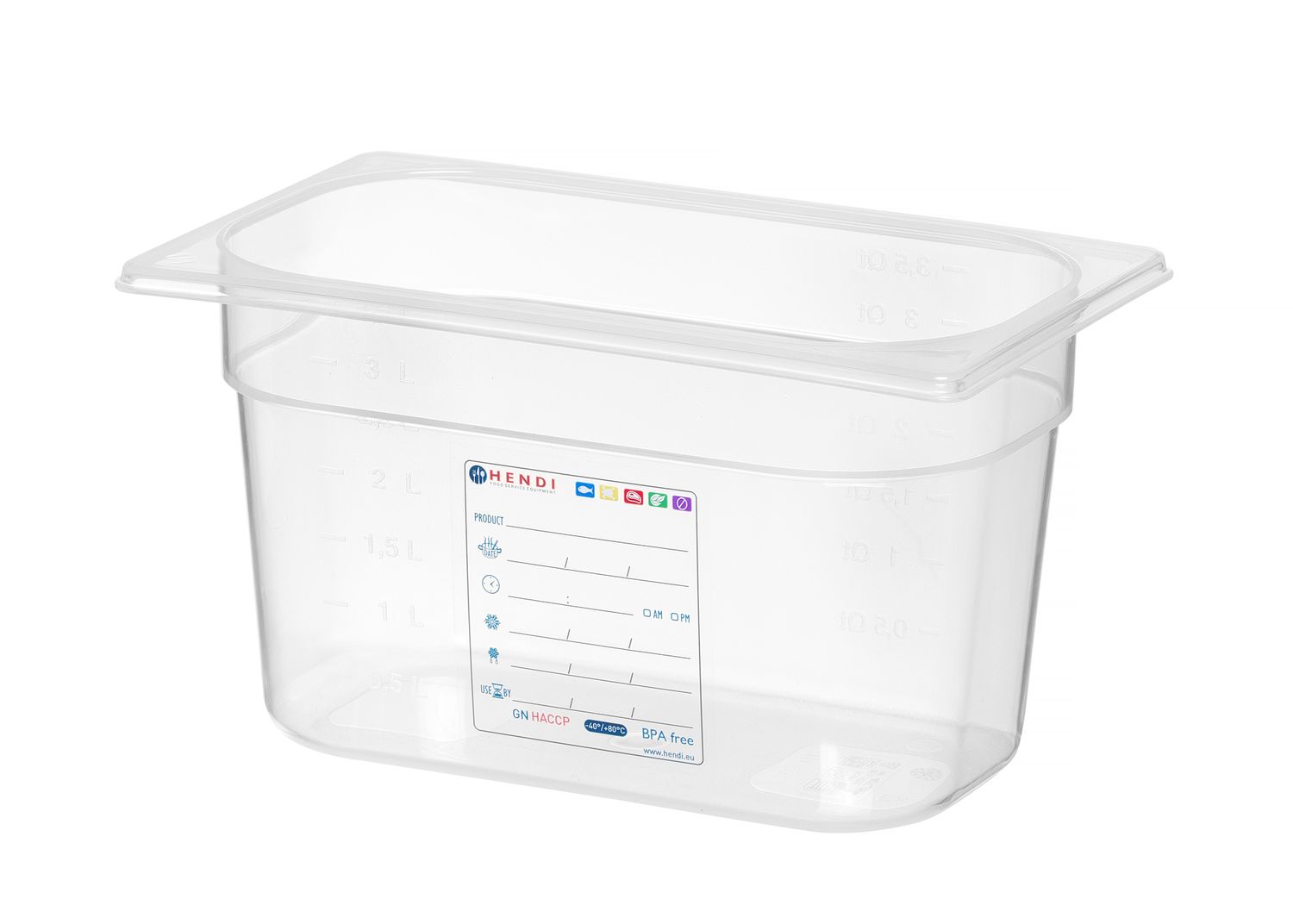 Toiduanum GN 1/4 HACCP, HENDI, GN 1/4, 3,5L, Läbipaistev, 265x162x(H)150mm