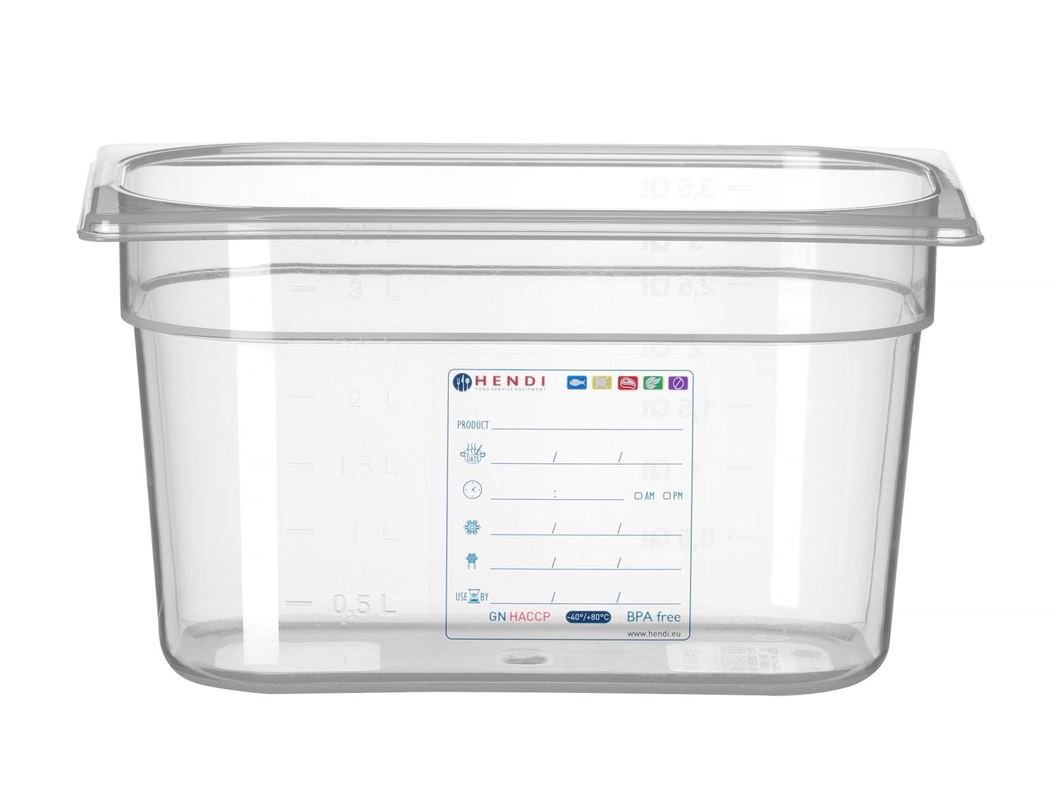 Toiduanum GN 1/4 HACCP, HENDI, GN 1/4, 3,5L, Läbipaistev, 265x162x(H)150mm
