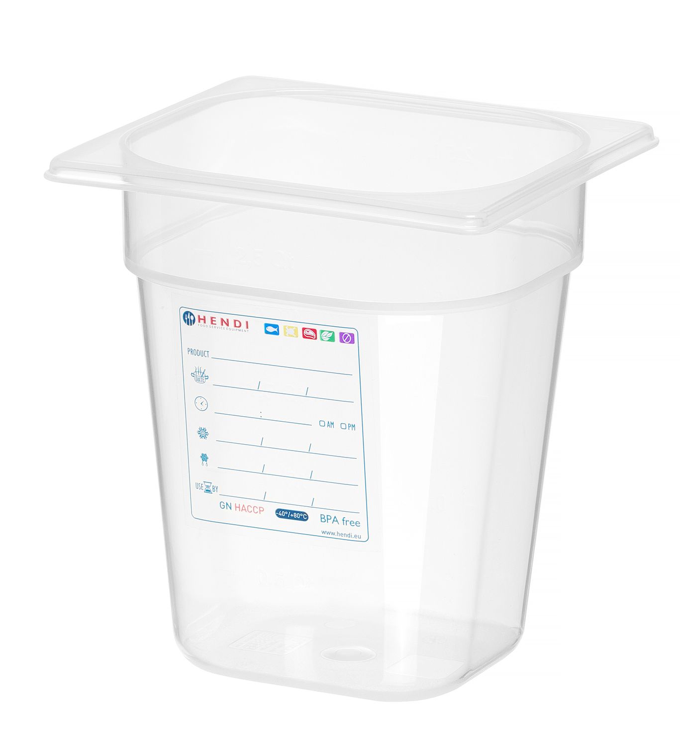 Toiduanum GN 1/6 HACCP, HENDI, GN 1/6, 3,4L, Läbipaistev, 176x162x(H)200mm