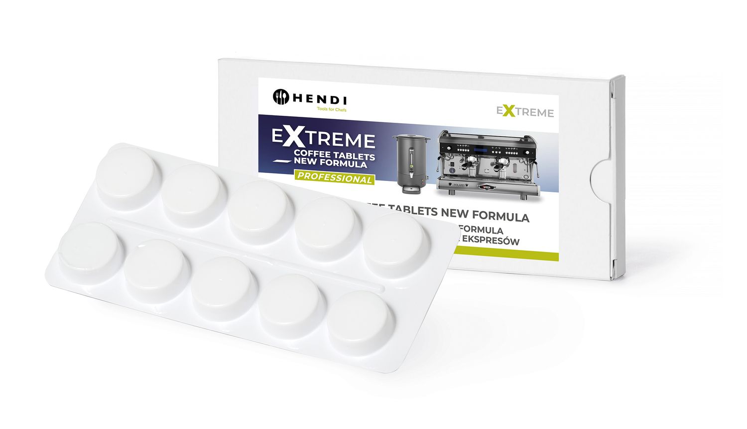 Extreme puhastustabletid professionaalsete kohvimasinate puhastamiseks, HENDI, 10 blisterpakendis tabletti