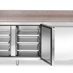 Graniidist tööpinnaga pitsajahutuslaud, 3 uksega, Arktic, 375L, Graniit, 230V/400W, 800x2010x(H)875mm