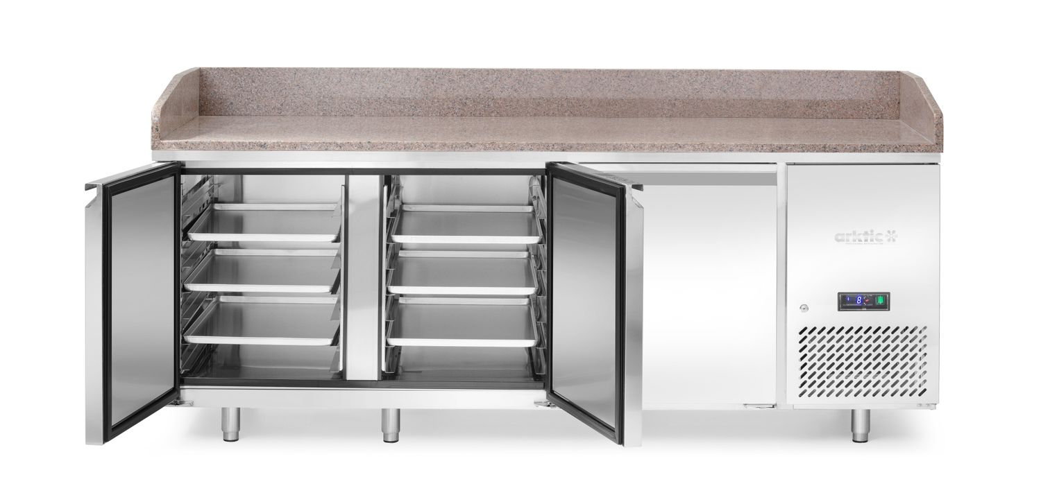 Graniidist tööpinnaga pitsajahutuslaud, 3 uksega, Arktic, 375L, Graniit, 230V/400W, 800x2010x(H)875mm