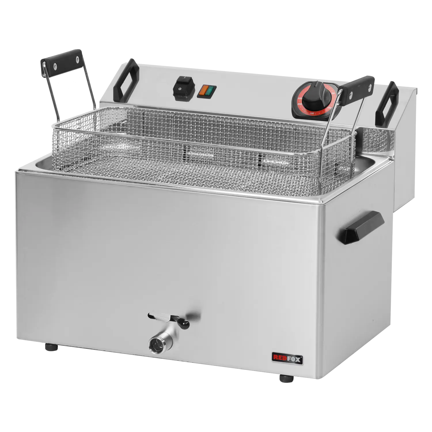 Elektriline fritüür 0,56 kW/l, 16 l töölaua äravoolukraaniga 400 V FE 30 T