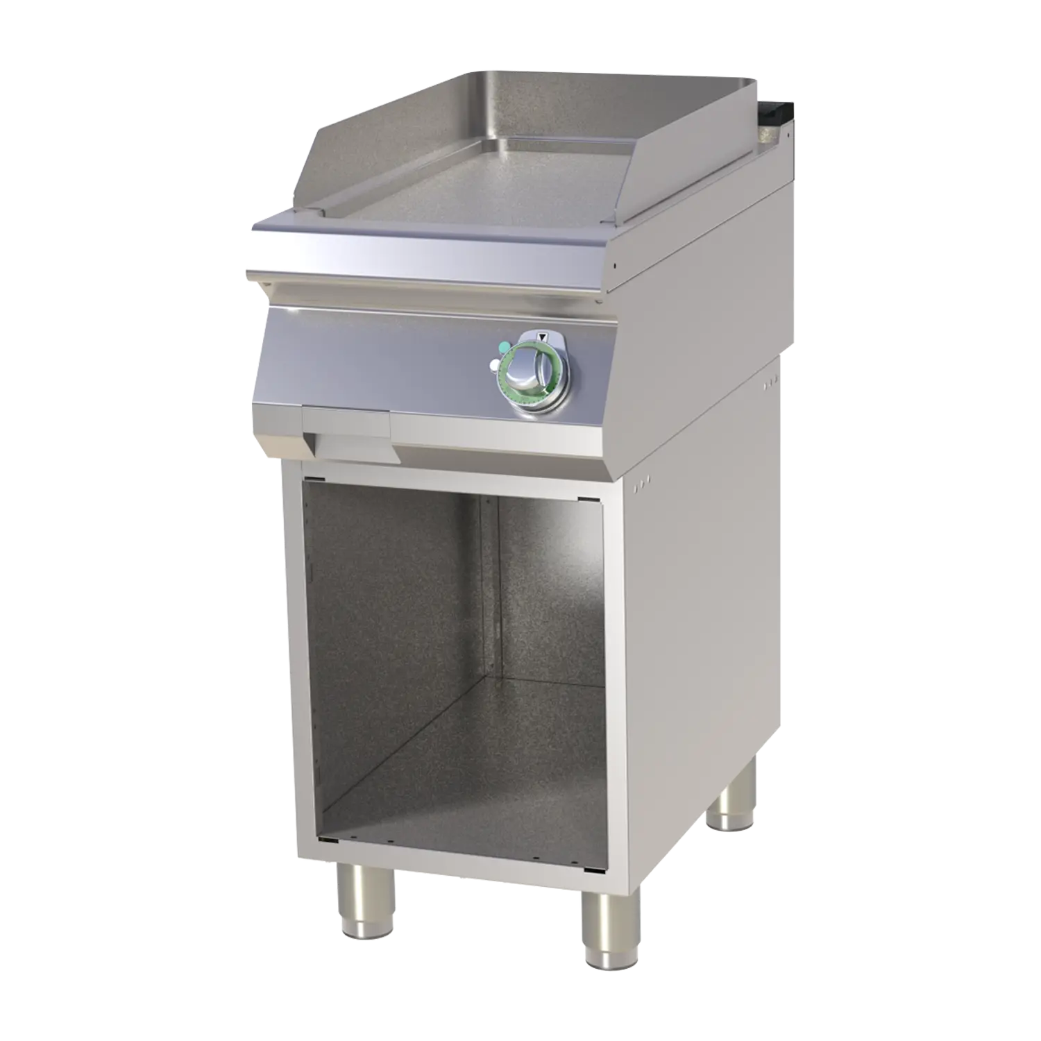 Fry-top griddle plate smooth chromed on open cabinet RM FTHC 740 E
