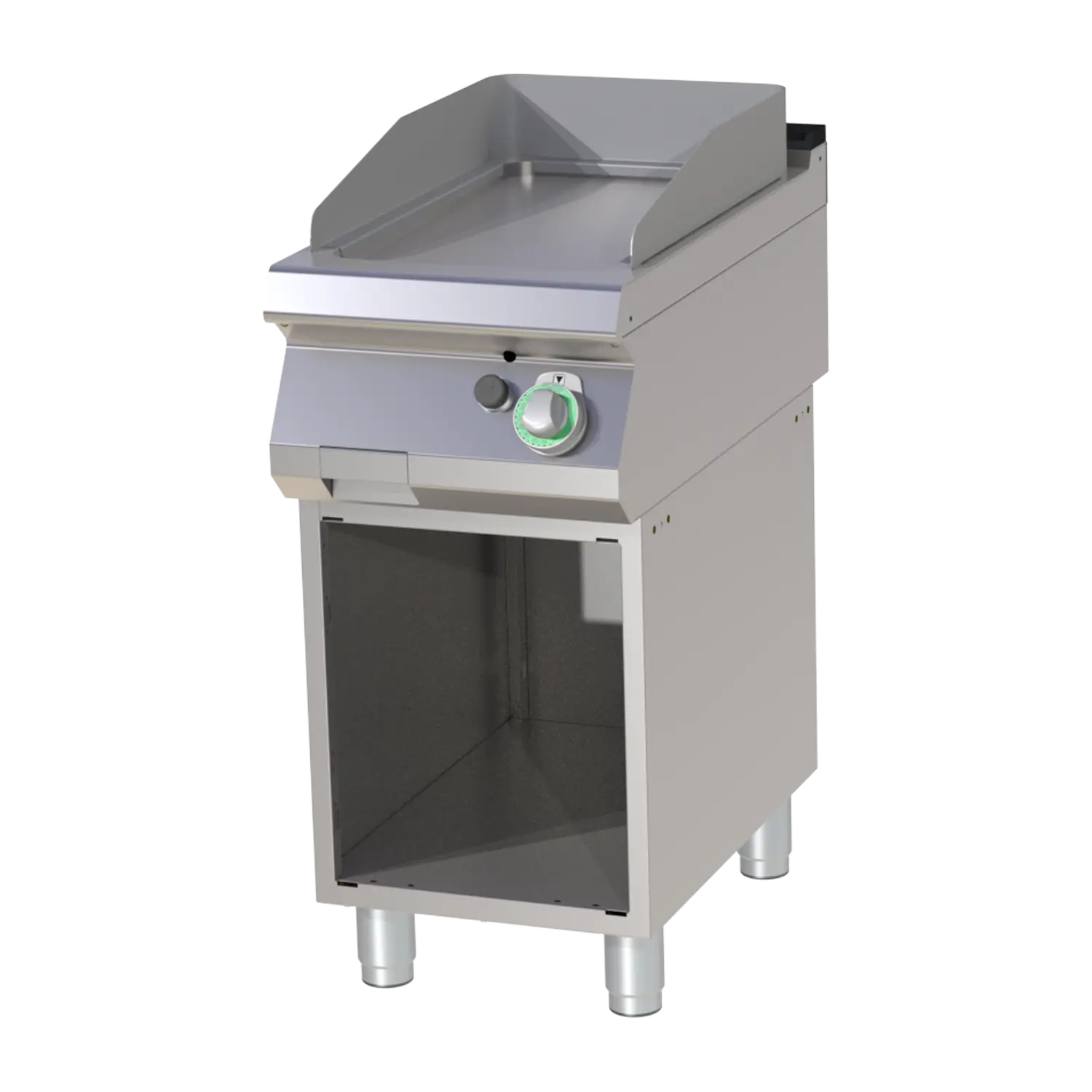 Fry-top griddle plate smooth chromed on open cabinet RM FTHC 740 G