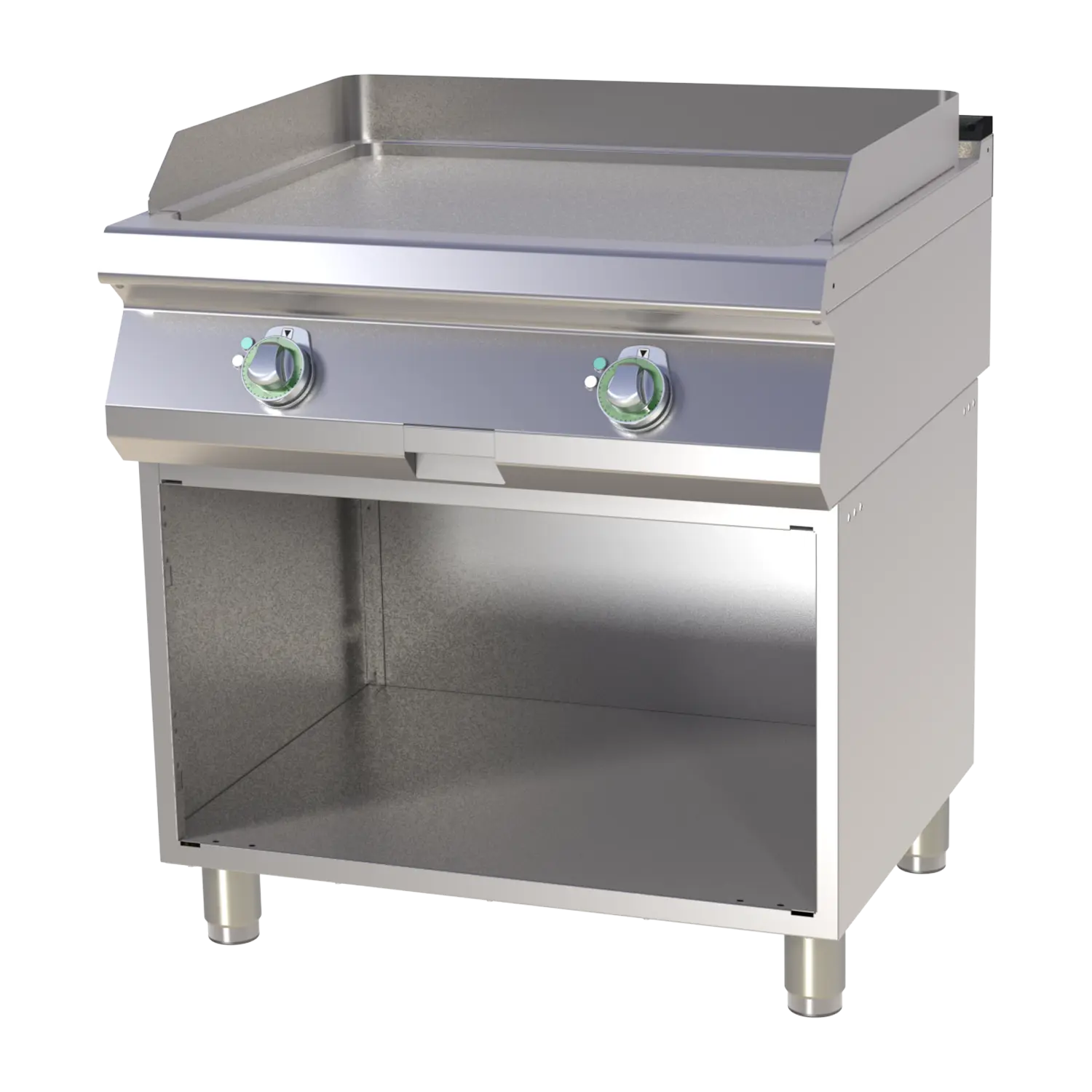 Fry-top griddle plate smooth chromed on open cabinet RM FTHC 780 E
