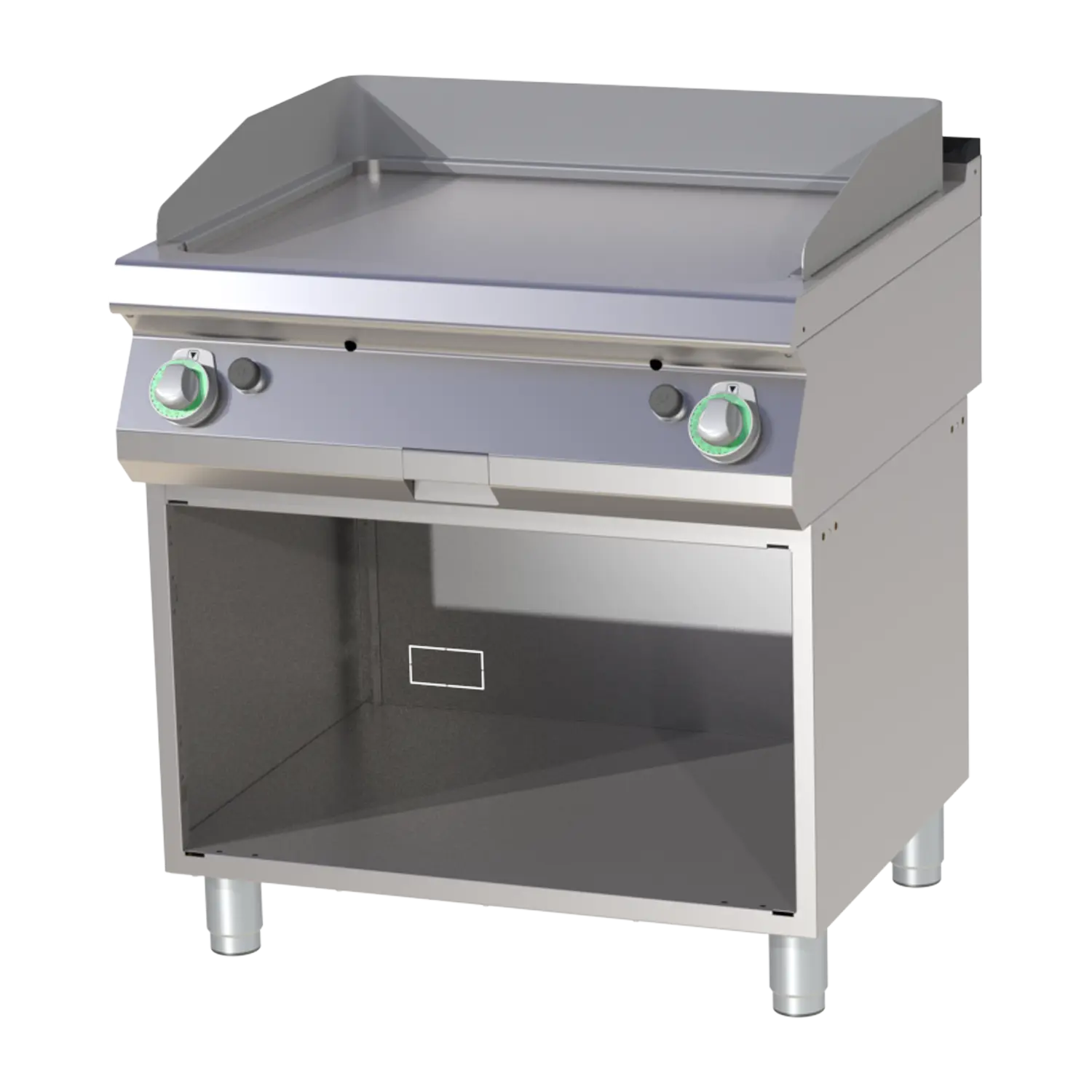 Fry-top griddle plate smooth chromed on open cabinet RM FTHC 780 G