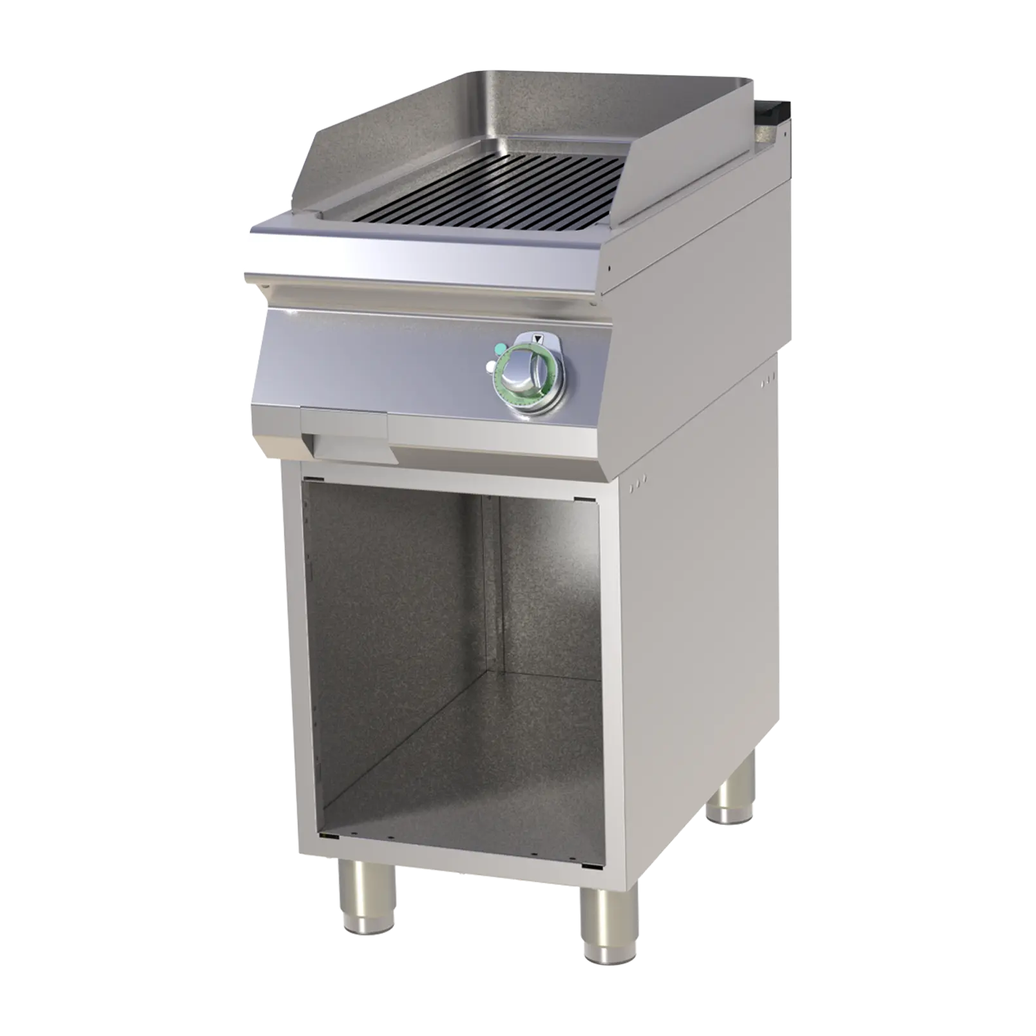 Fry-top griddle plate grooved on open cabinet RM FTR 740 E